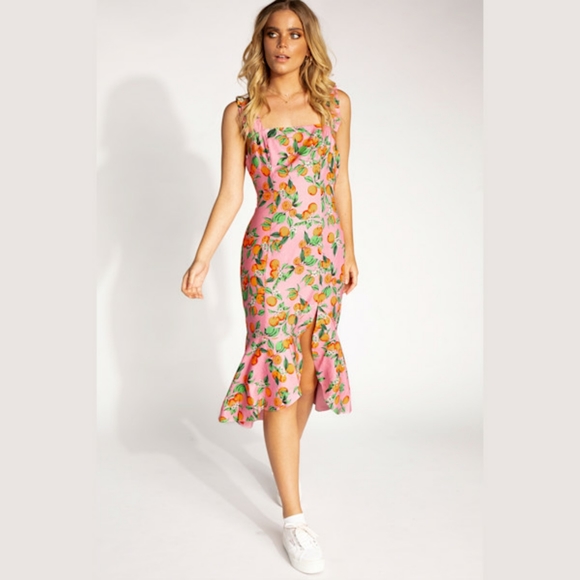 ruffle strap midi dress